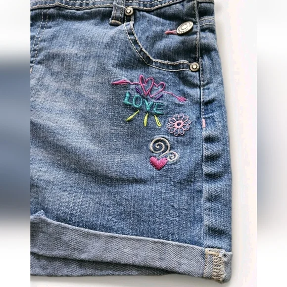 Jordache Girls Denim Overall Shorts XL/XG (14-16) Embroidered Butterfly Star - Picture 4 of 7